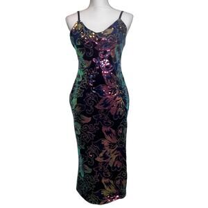 ChicMe Bodycon Dress Multi Sequin Midi Sleeveless Party Clubwear Sparkle Glam M